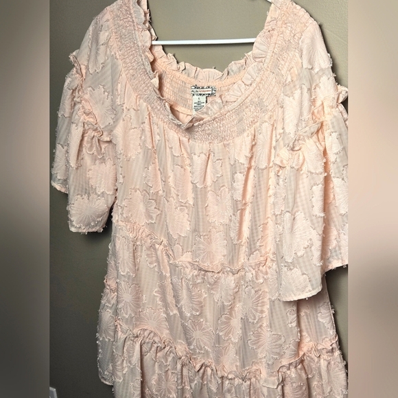 A. Calin Fyling Tomato Off Shoulder Boho Cottagecore Peasant Tiered Dress, Large - Picture 3 of 4